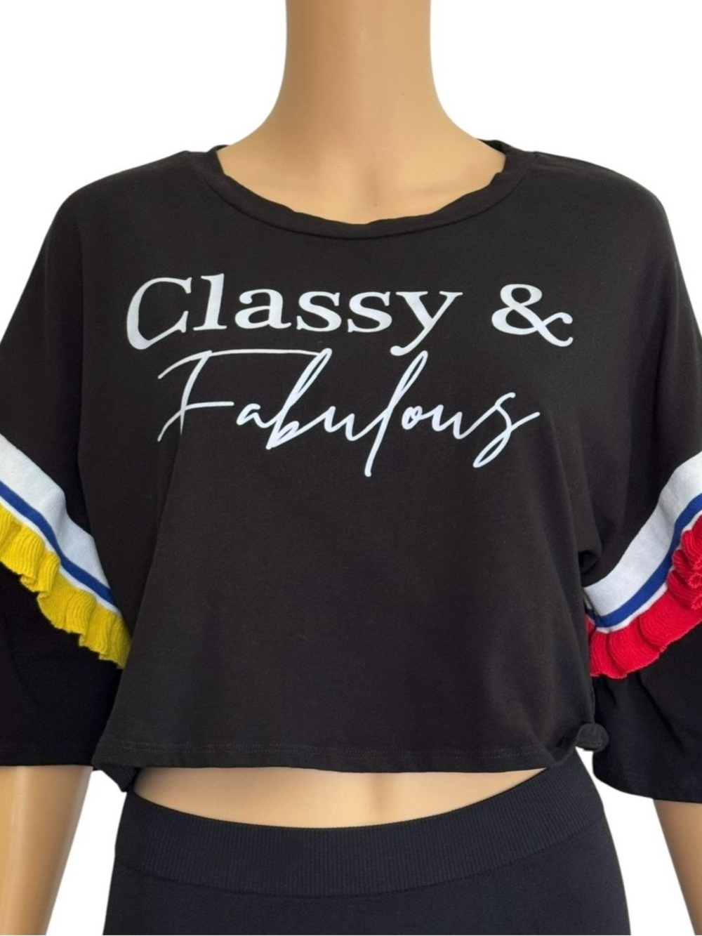 Fashion nova Classy & Fabulous Black Crop Top with Color-Trim Sleeves XL